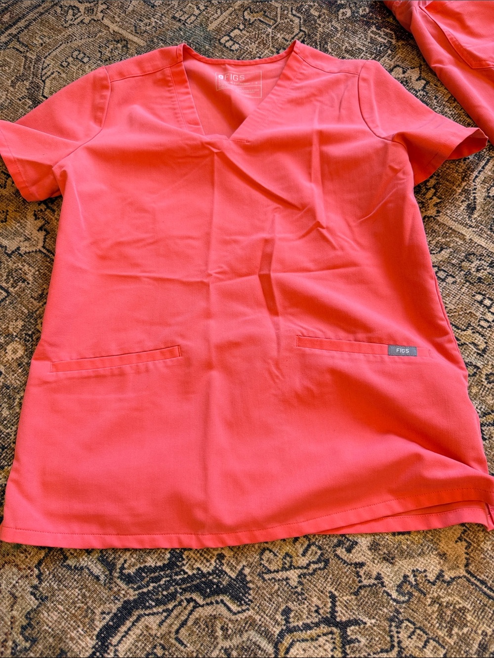 Figs Coral Scrub Top and Jogger Set with Lime Drawstring - Picture 2 of 3